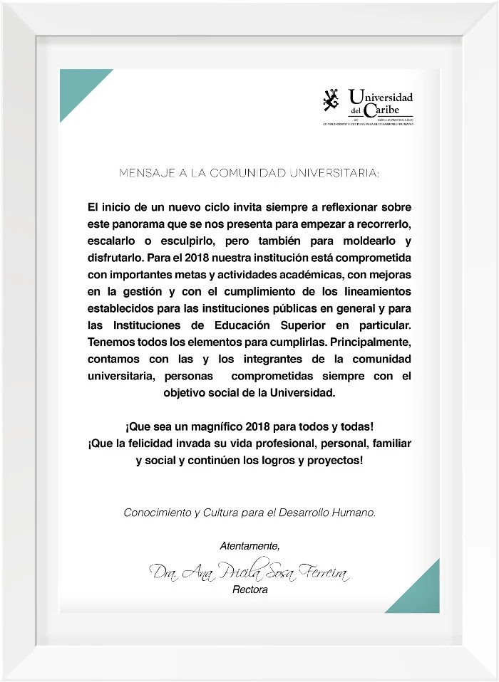 Mensaje de la rectora a la comunidad