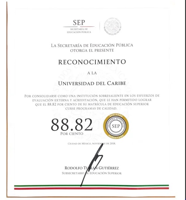 Reconoce sep a la universidad del caribe como institución sobresaliente
