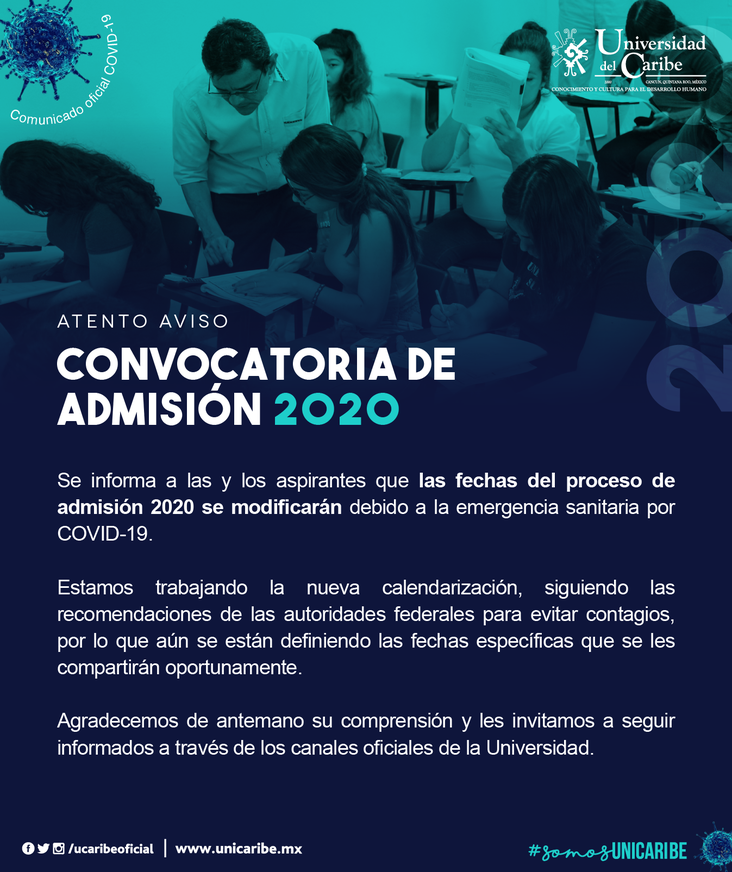 Comunicado 20200501-1 | Aviso sobre Convocatoria de Admisión 2020