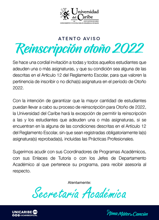Reinscripción Otoño 2022